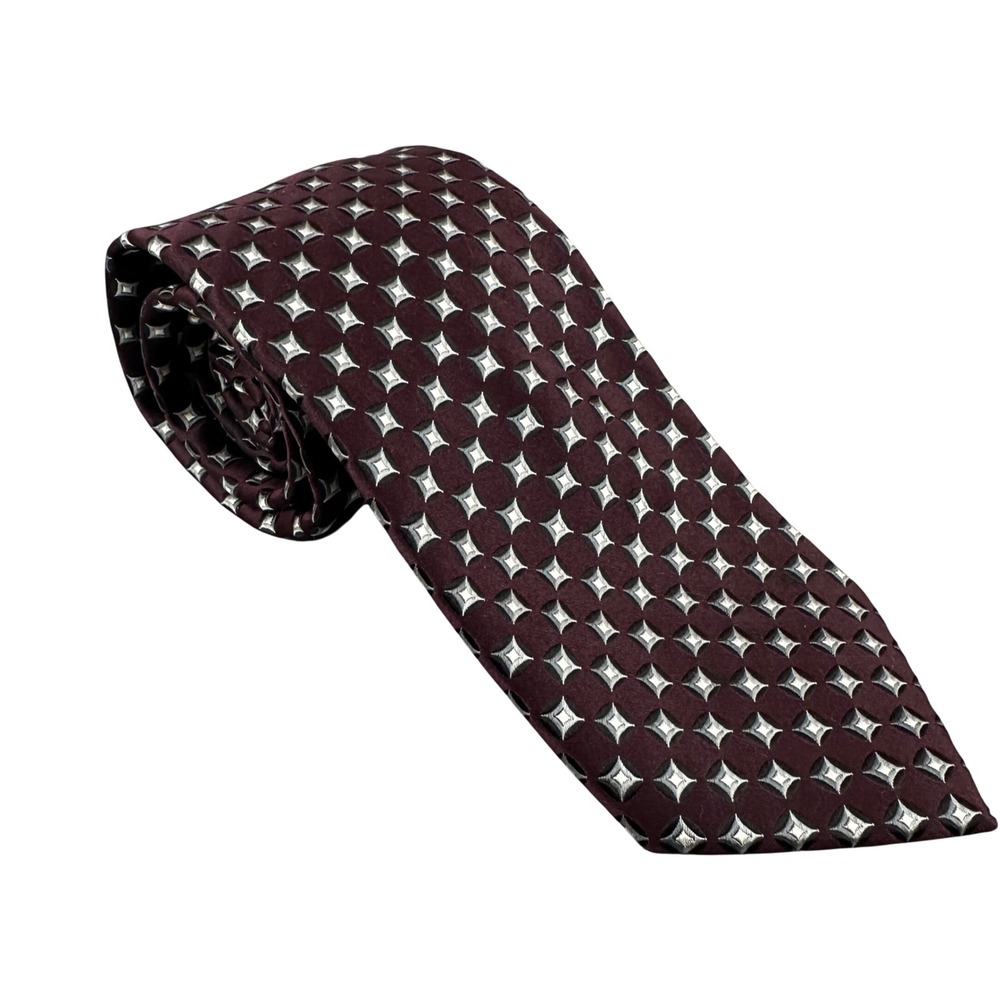 Donald J Trump Signature Collection Burgundy Gray Geometric Silk Tie Luxury